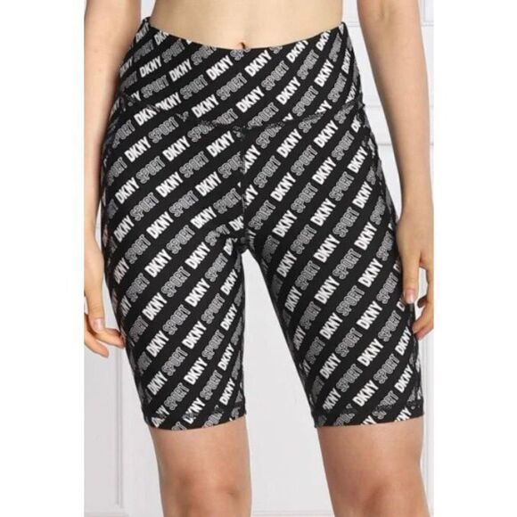 DKNY SPORT - NWT - L Sz XS High-Waist Logo Cycling Shorts. Slim Fit w/Pockets - Picture 1 of 16